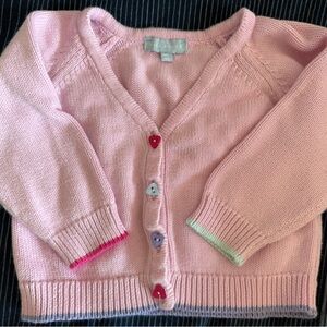 Baby Girl Hill House Pink Knit Sweater with Heart Buttons